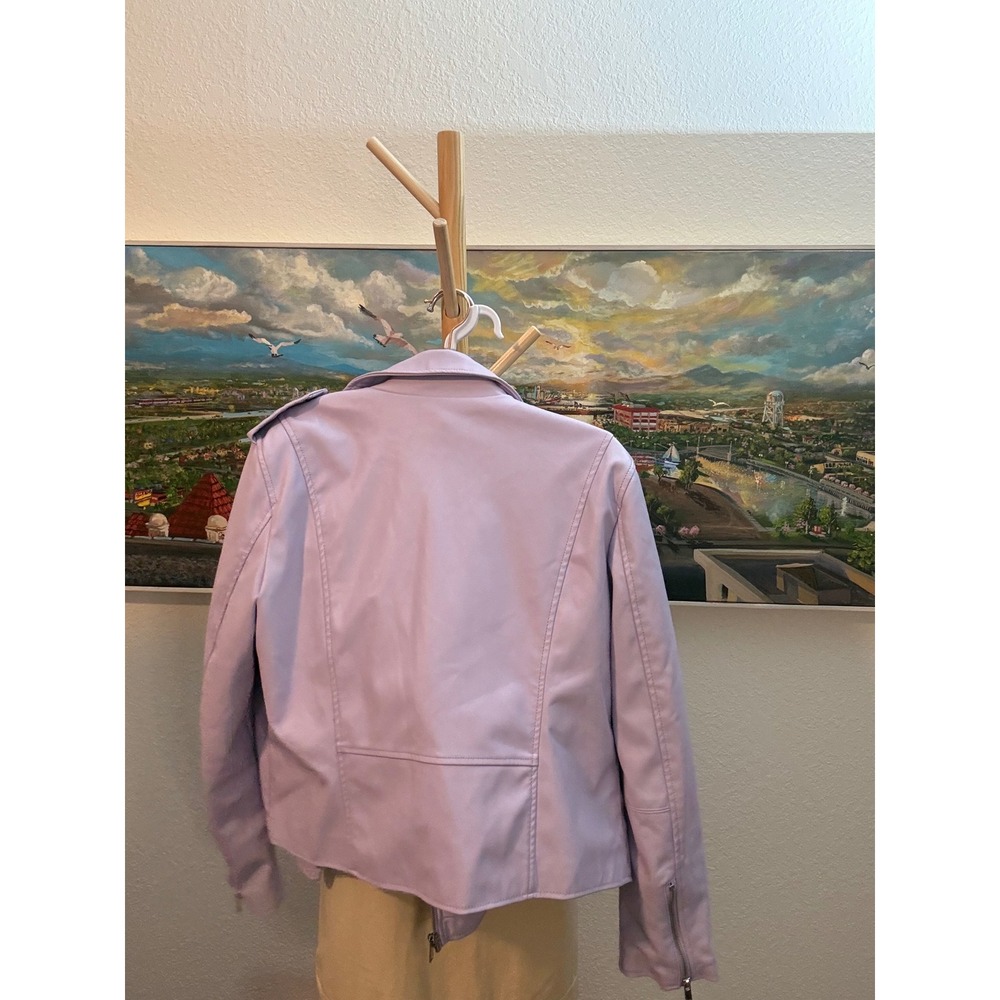 Nine West Moto Jacket Women Large Purple Faux Leather Asymmetrical Zip Biker - Picture 6 of 7